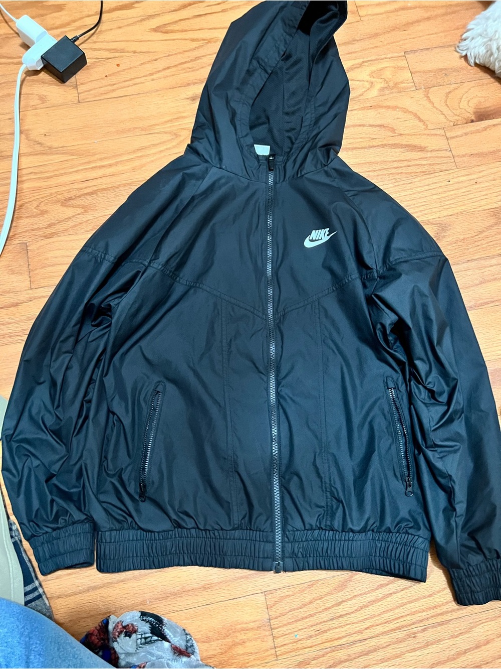 Nike Black Hooded Windbreaker with White Swoosh